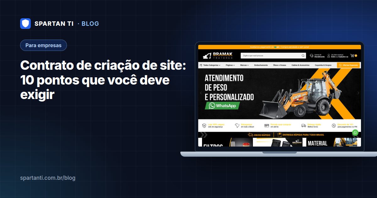Checklist de contrato de criação de site com itens marcados e itens pendentes sobre uma mesa de reunião
