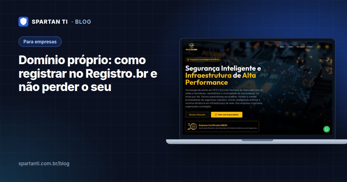 Tela de consulta de disponibilidade de domínio com o endereço de uma empresa sendo registrado em nome do CNPJ