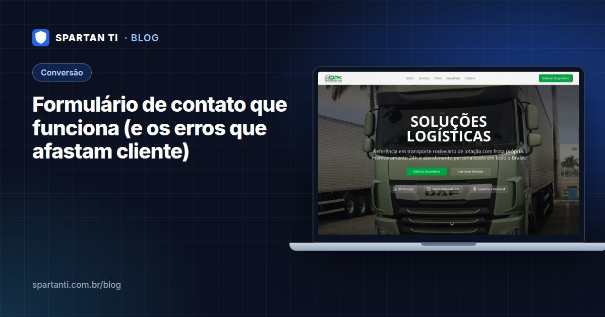 Formulário de contato de um site aberto no celular, com campos de nome, telefone e mensagem e um botão escrito quero meu orçamento