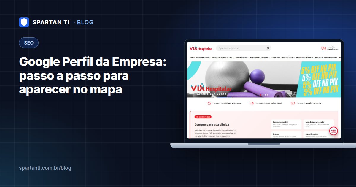 Celular mostrando a ficha de uma empresa no Google Maps, com nota de avaliações, horário e botão de rota