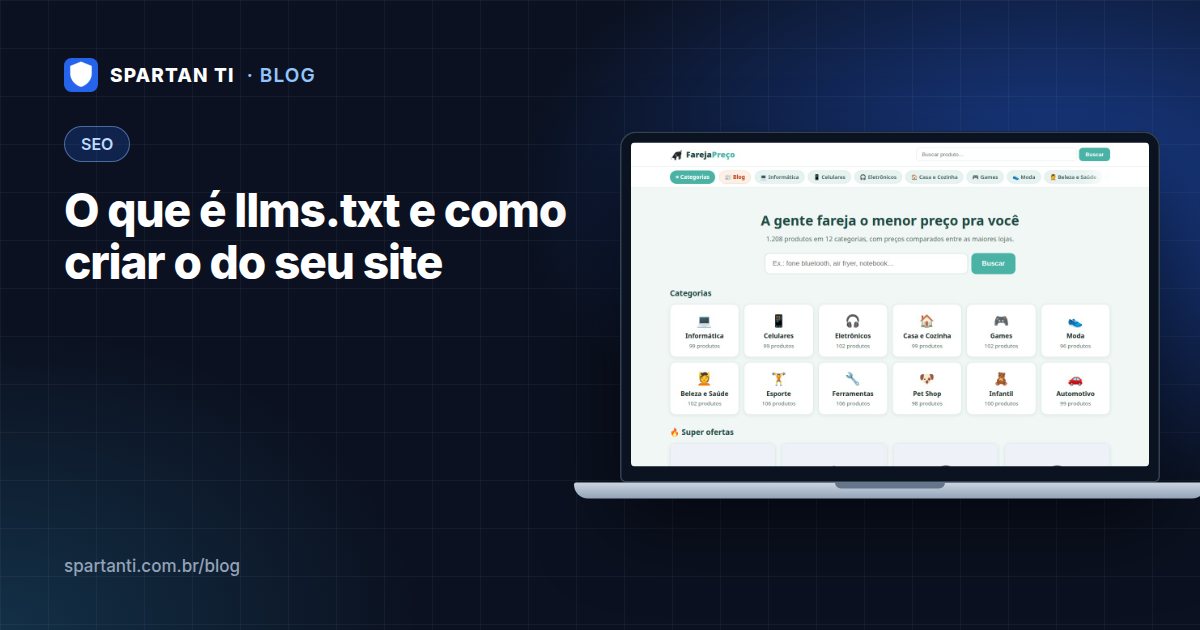 Navegador aberto no endereço de um site com a barra terminando em barra llms ponto txt, mostrando um arquivo de texto simples