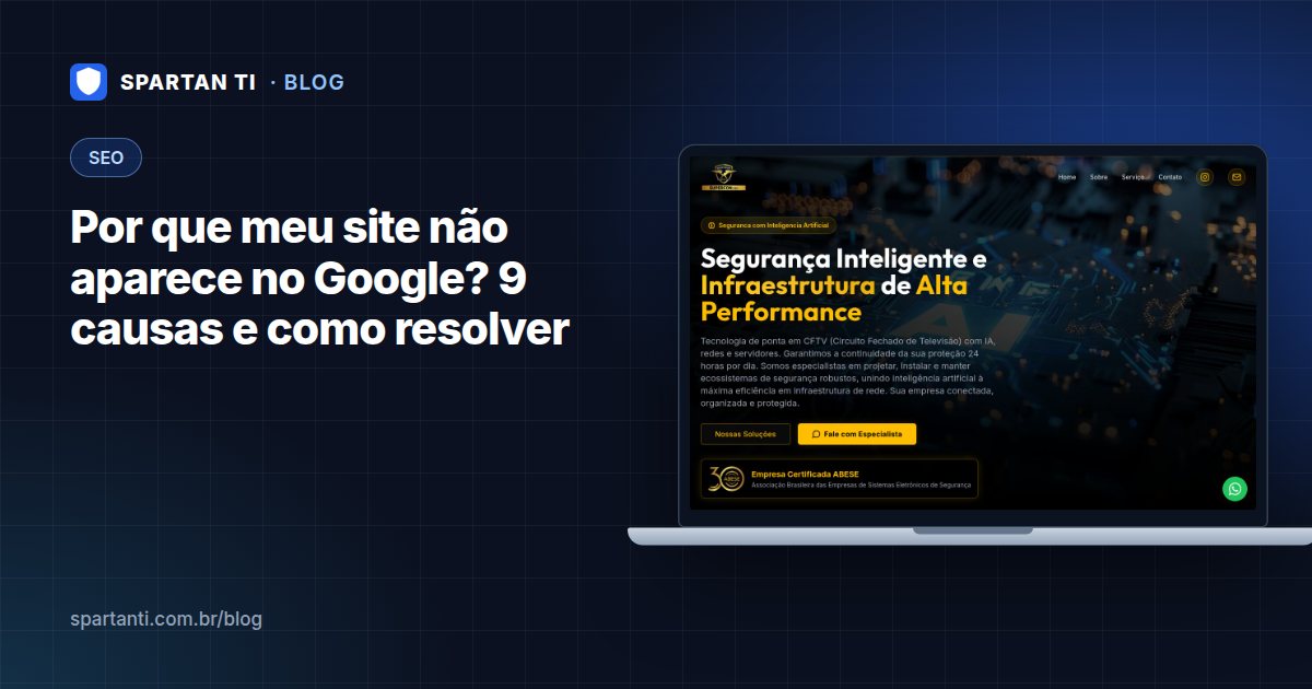 Tela de busca do Google com o comando site:suaempresa.com.br e nenhum resultado encontrado