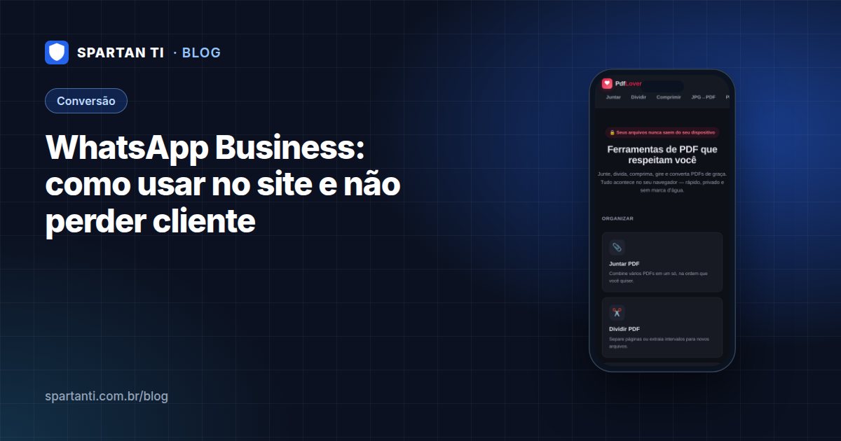 Celular mostrando uma conversa de WhatsApp com pedido de orçamento aberta a partir de um botão no site da empresa