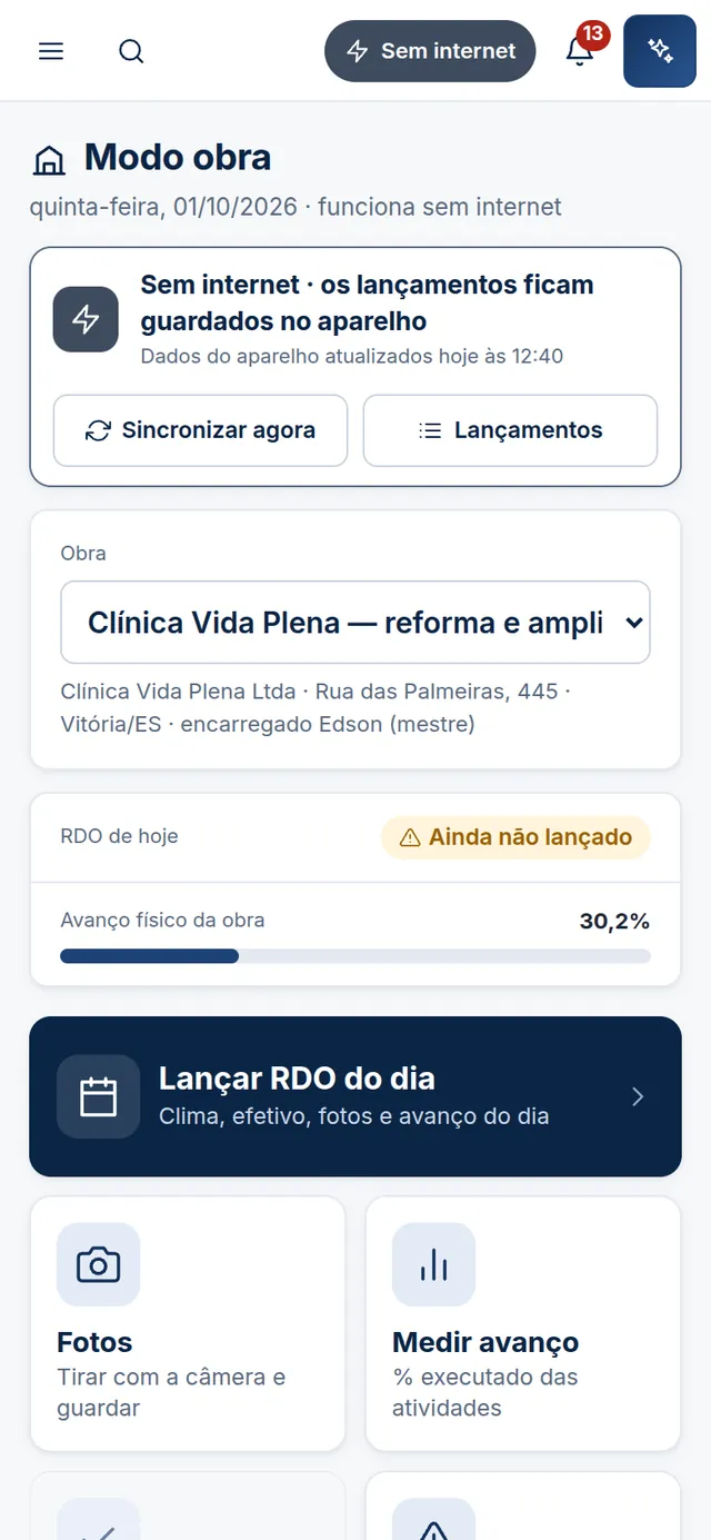 Modo obra do ViggaIA no celular, funcionando sem internet